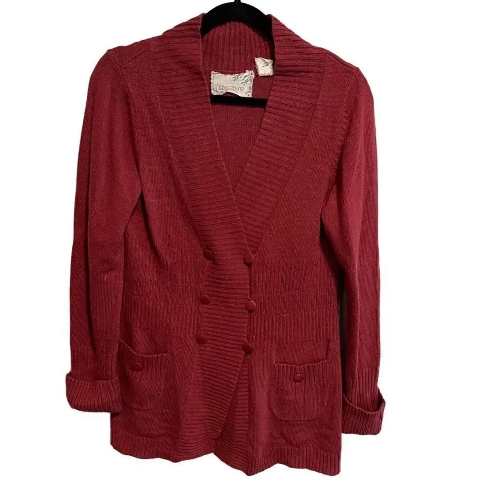 Sparrow-Anthropologie- Women’s Rust Red Double Breasted Button Front Cardigan, L